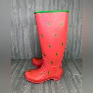 Polo Ralph Lauren Rain Boots Horses Print Pink Green Women’s 6.5